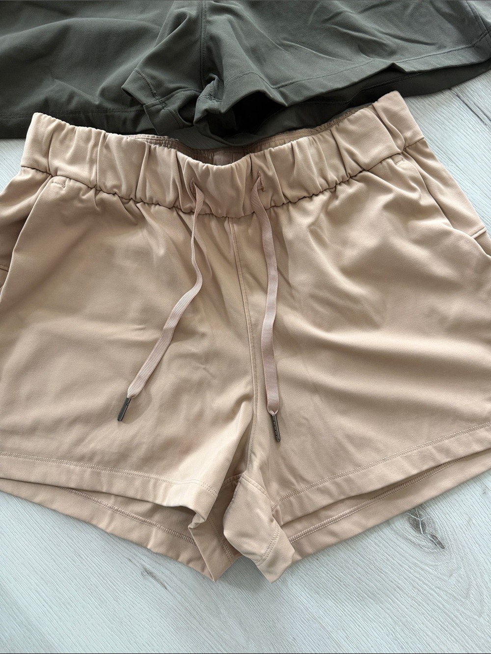 CRZ YOGA Women’s Athletic Drawstring Shorts — Olive Green & Taupe - Picture 2 of 7